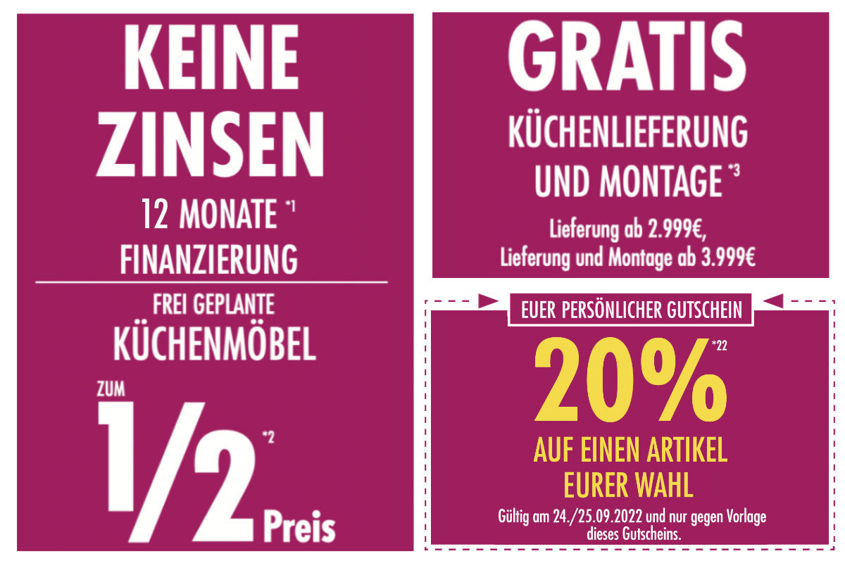 Möbel Boss in Berlin überzeugt am Sonntag (25.9.) mit vier Sparaktionen