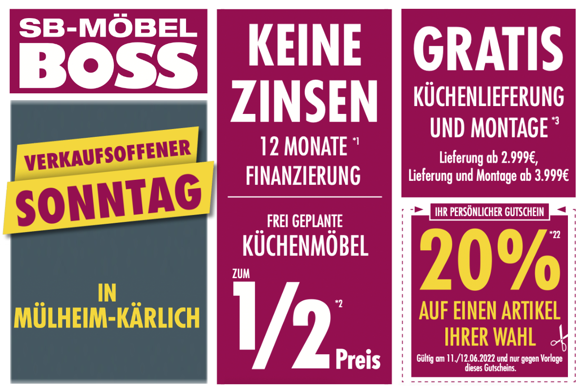 Diese tollen Deals gibt's am Sonntag (12.6.) bei Möbel Boss in Mülheim