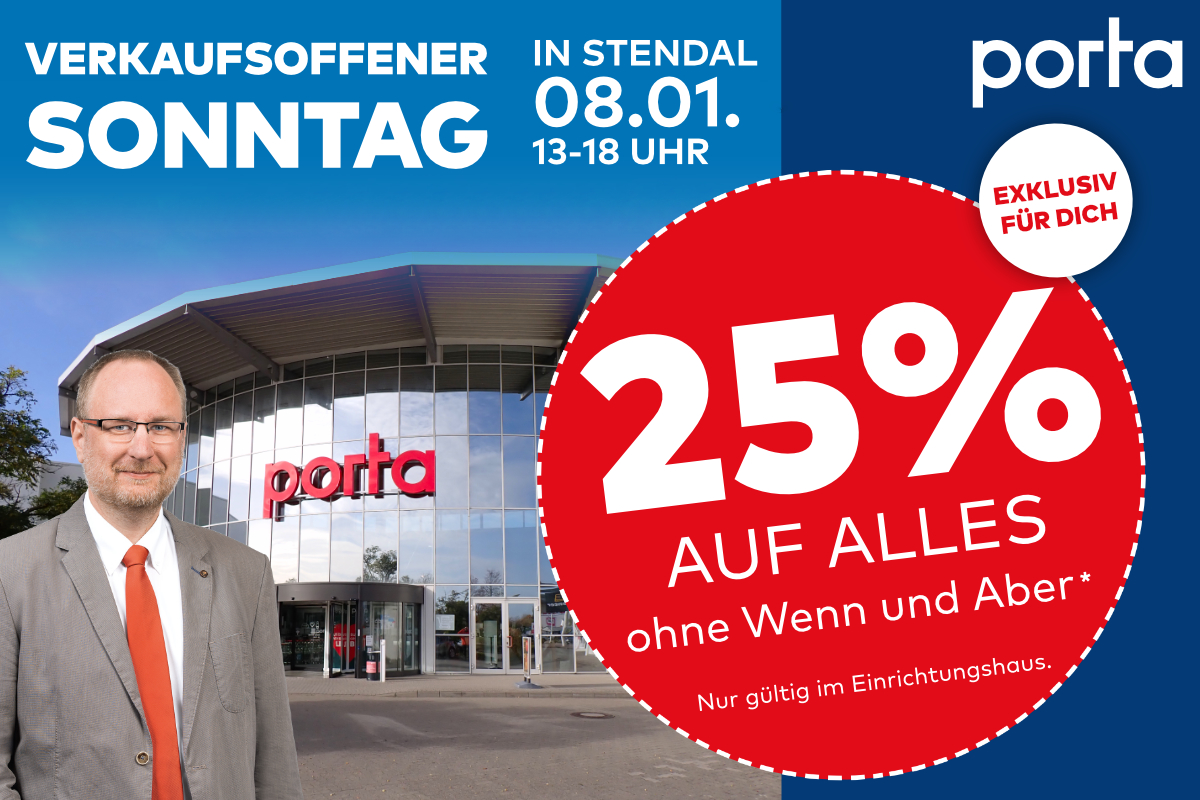 Mega Sonntag (8.1.) lockt Kunden mit hohen Rabatten zu Porta in Stendal